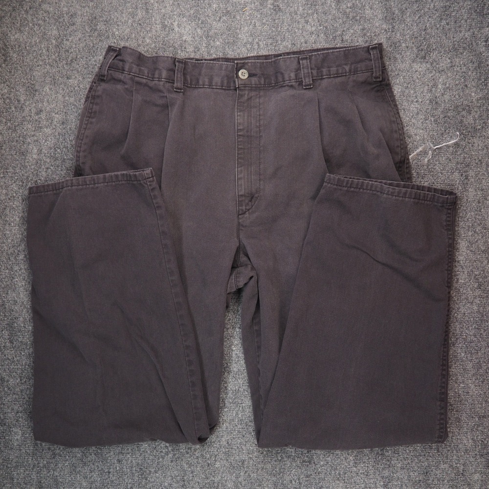 Dockers Pleated Pants Men 34x28 Grey Solid Chino Cotton Twill Trousers Casual